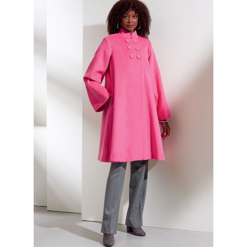 Patron Vogue 1866 A5 - Manteau femme évasé à double boutonnage avec manches larges