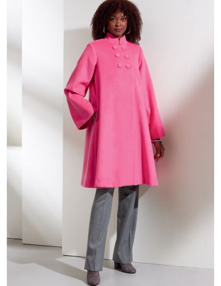 Patron Vogue 1866 A5 - Manteau femme évasé à double boutonnage avec manches larges