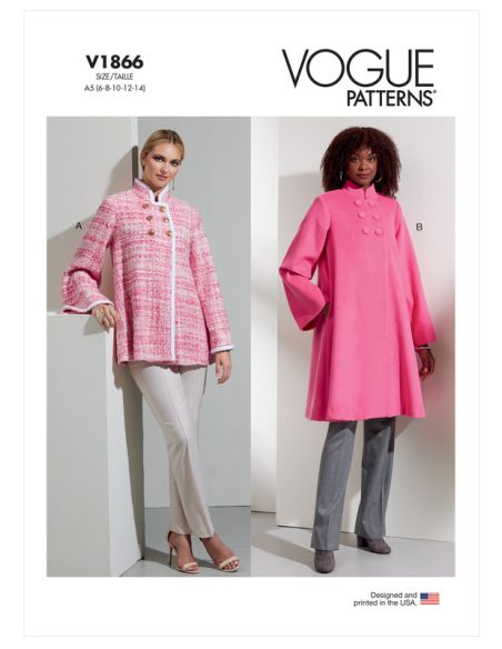 Patron Vogue 1866 F5 - Manteau femme évasé à double boutonnage avec manches larges