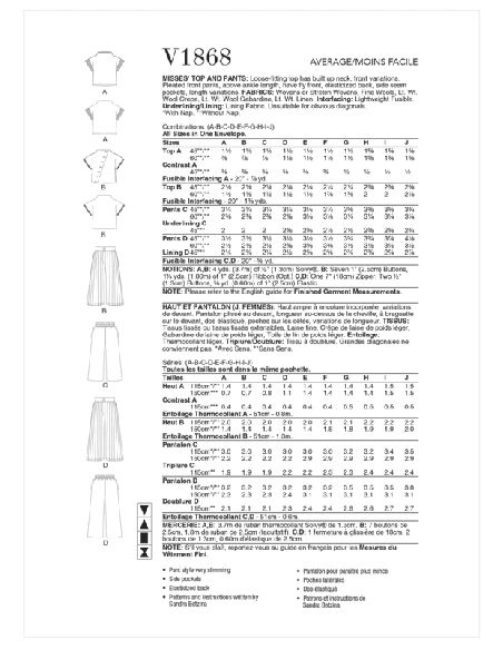 Patron Vogue 1868 A - Ensemble top ample et pantalon plissé évasé