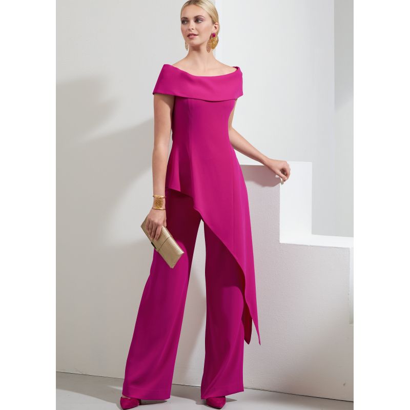 Patron Vogue 1869 B5 - Ensemble de soirée : Top à épaules dénudées et bas asymétrique accompagné d'un pantalon large