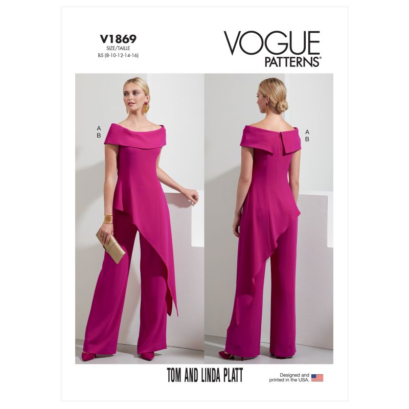 Patron Vogue 1869 B5 - Ensemble de soirée : Top à épaules dénudées et bas asymétrique accompagné d'un pantalon large