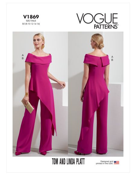 Patron Vogue 1869 B5 - Ensemble de soirée : Top à épaules dénudées et bas asymétrique accompagné d'un pantalon large
