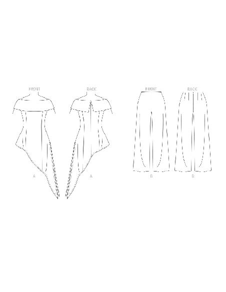 Patron Vogue 1869 F5 - Ensemble de soirée : Top à épaules dénudées et bas asymétrique accompagné d'un pantalon large