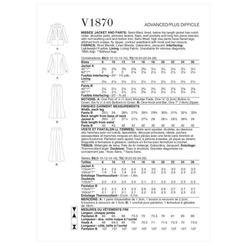 Patron Vogue 1870 B5 - Ensemble veste et pantalon