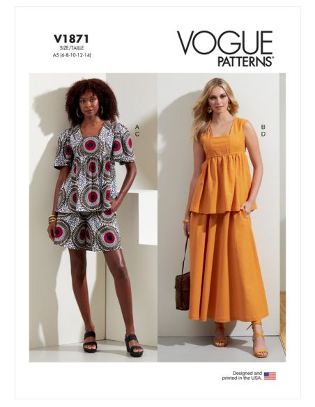 Patron Vogue 1871 F5 - Ensemble comprenant un top, un short et une jupe à élastique