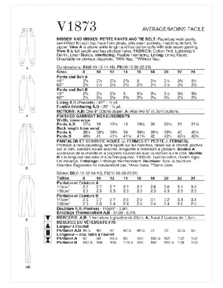 Patron Vogue 1873 F5 - Pantalon taille haute paperbag à plis
