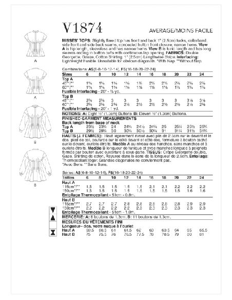 Patron Vogue 1874 A5 - Top avec plis piqués à la taille