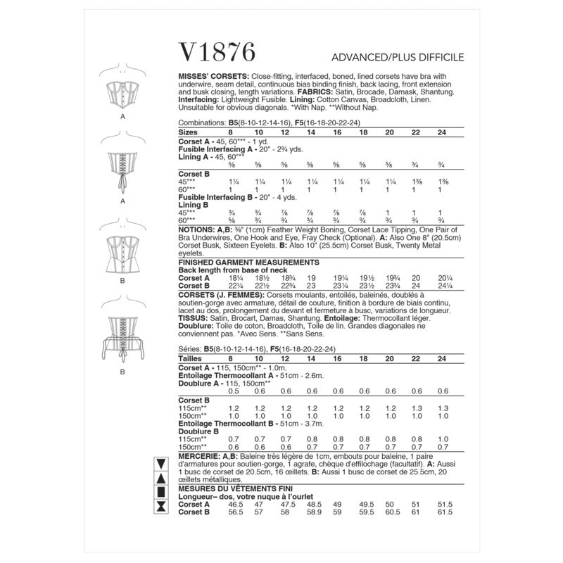 Patron Vogue 1876 F5 - Corset avec laçage au dos