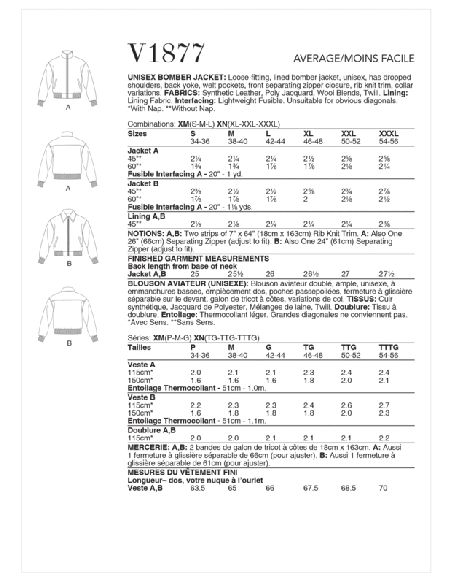 Patron Vogue 1877 XN - Blouson aviateur unisex