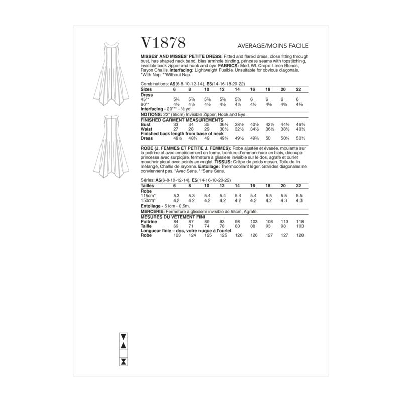 Patron Vogue 1878 A5 - Robe cintrée puis évasée