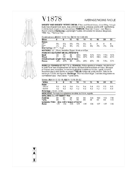 Patron Vogue 1878 A5 - Robe cintrée puis évasée