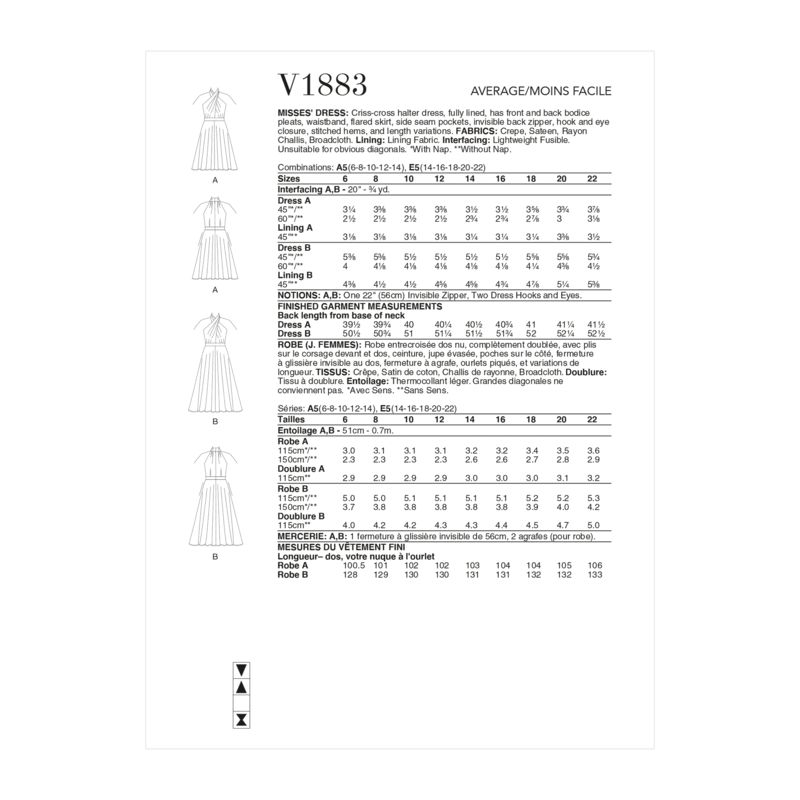 Patron Vogue 1883 A5 - Robe entrecroisée à dos nu