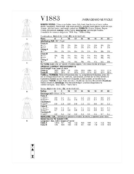Patron Vogue 1883 A5 - Robe entrecroisée à dos nu