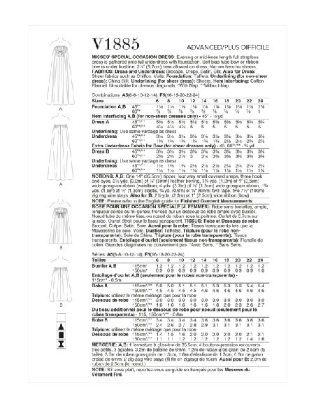 Patron Vogue 1885 A5 - Robe de soirée bustier