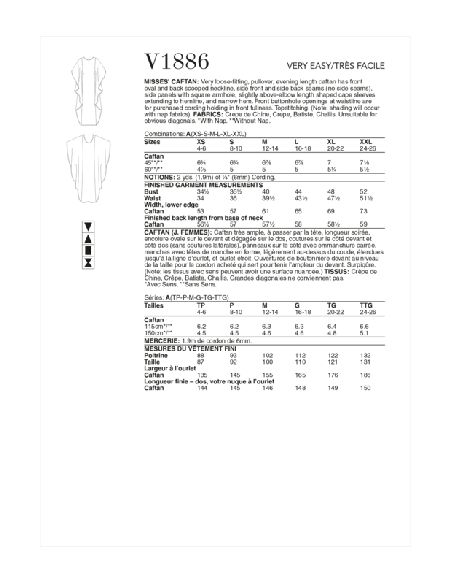 Patron Vogue 1886 A - Caftan large et fluide