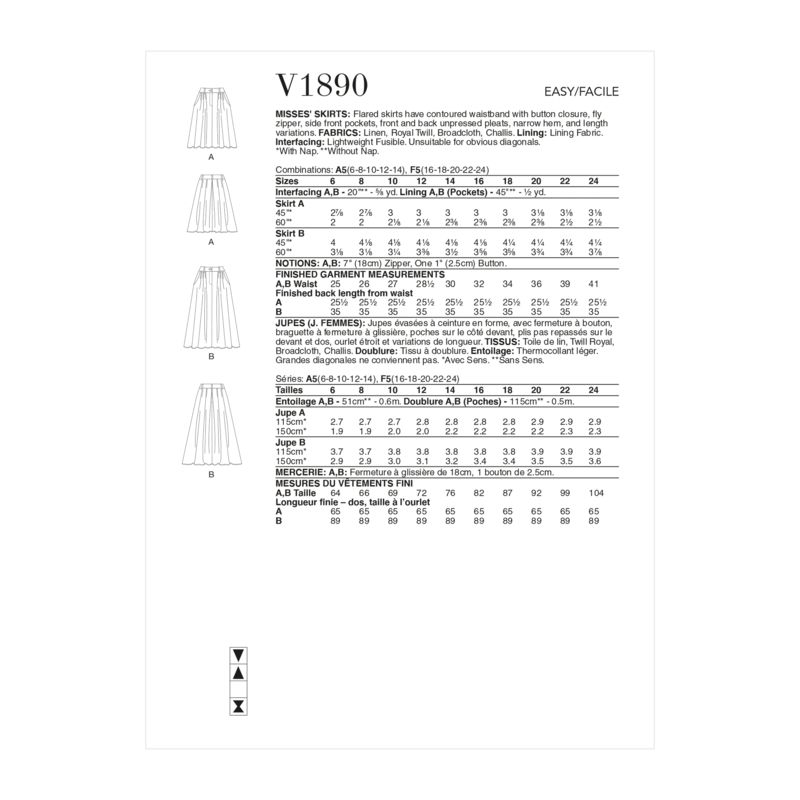 Patron Vogue 1890 F5 - Jupes évasées avec ceinture en forme