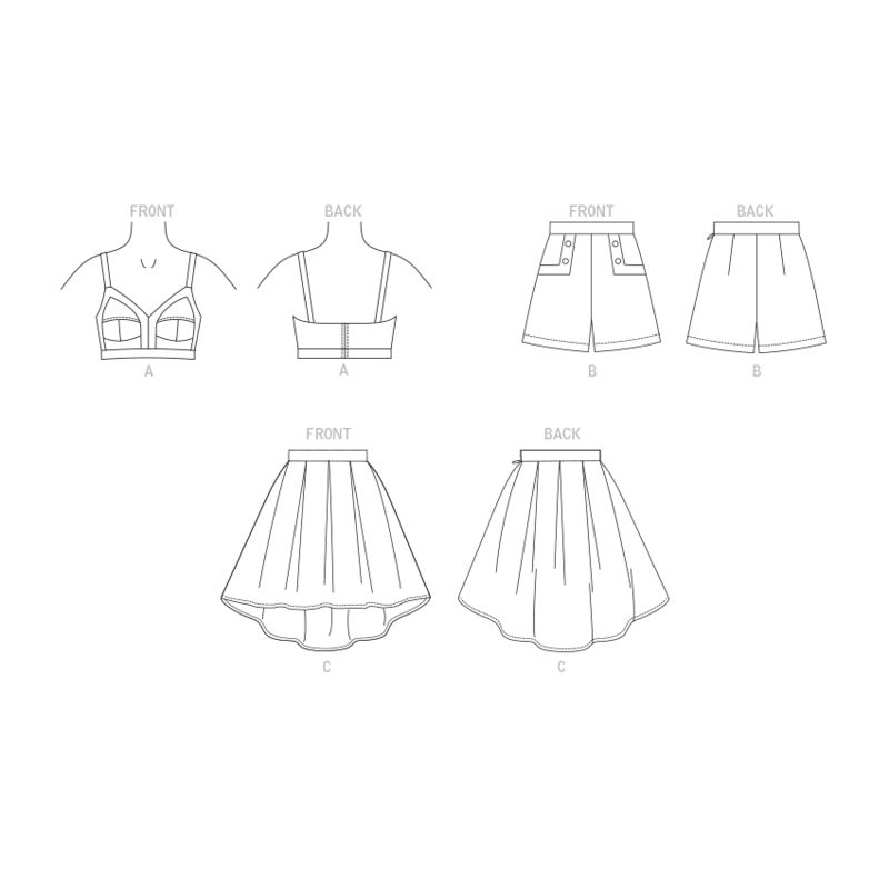 Patron Vogue 1893 A5 - Haut, short et jupe