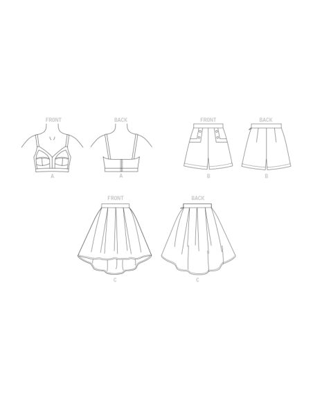 Patron Vogue 1893 A5 - Haut, short et jupe