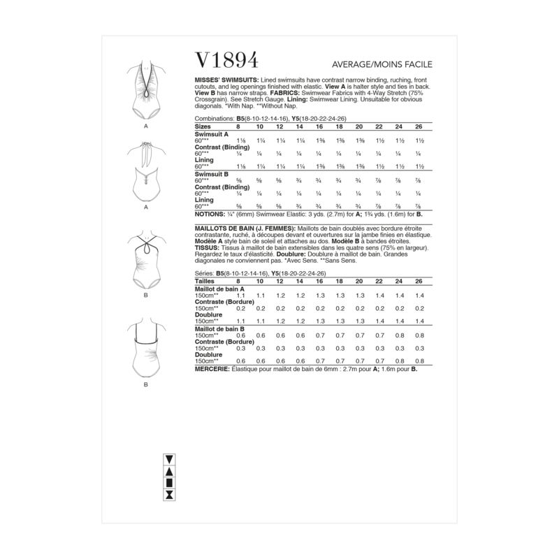Patron Vogue 1894 Y5 - Maillots de bain