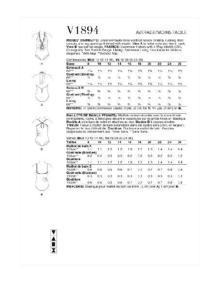 Patron Vogue 1894 Y5 - Maillots de bain
