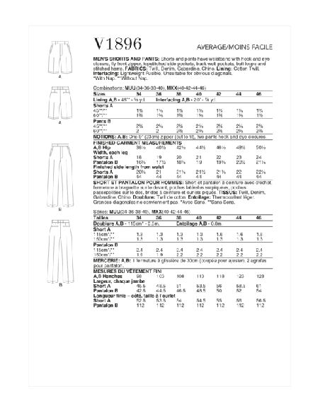 Patron Vogue 1896 MXX - Short et pantalon pour homme