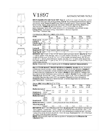 Patron Vogue 1897 XM - Maillots de bain et tricot de peau pour homme