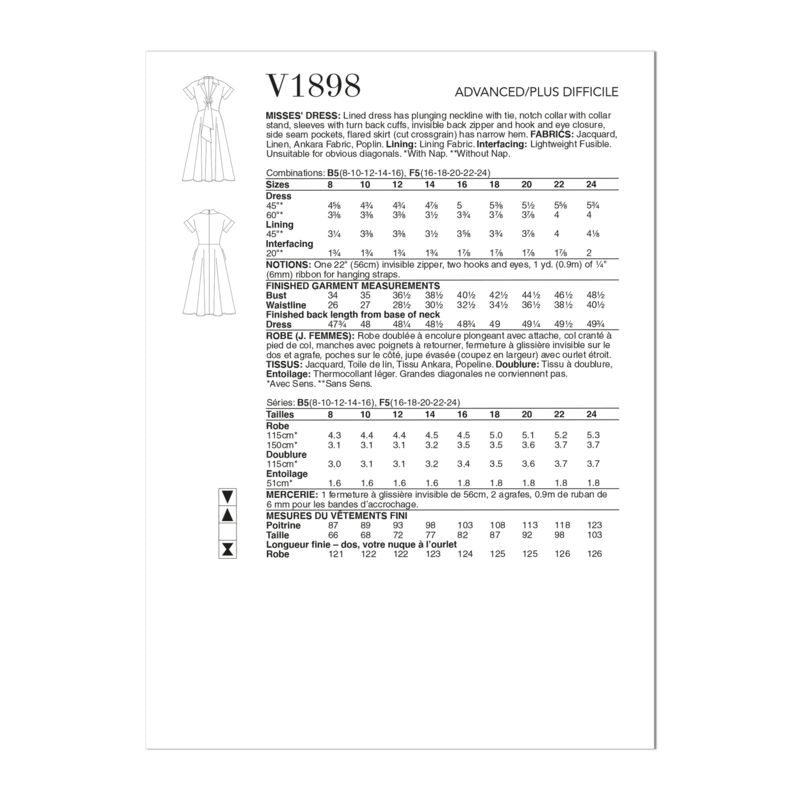 Patron Vogue 1898 F5 - Robe doublée a décolleté