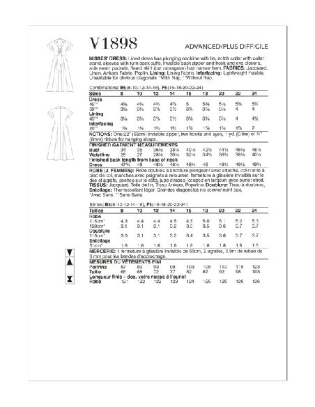 Patron Vogue 1898 F5 - Robe doublée a décolleté