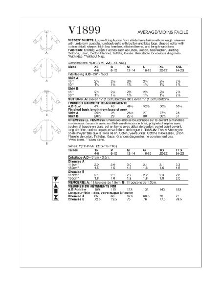 Patron Vogue 1899 ZZ - Chemises amples