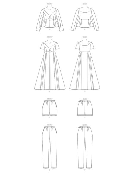 Patron Vogue 1901 A5 - Haut décolleté bateau, short et pantalon