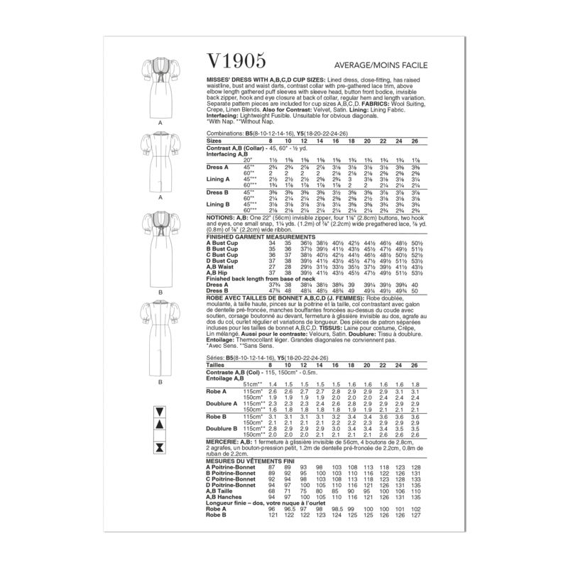 Patron Vogue 1905 B5 - Robe moulante à taille haute