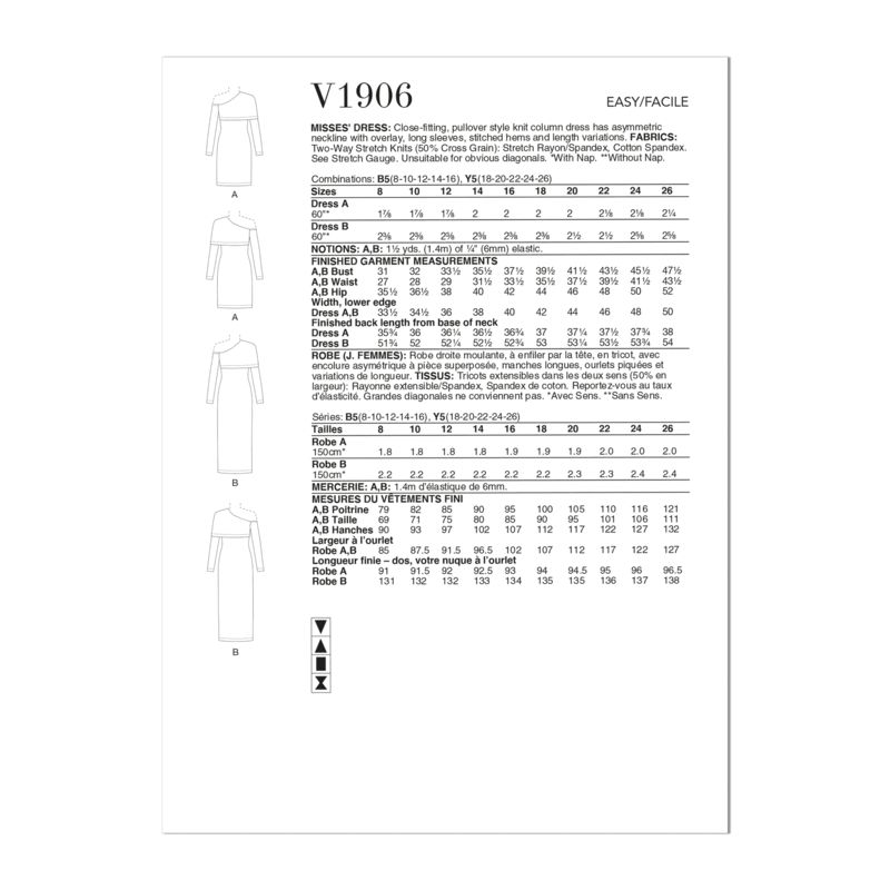 Patron Vogue 1906 Y5 - Robe droite moulante