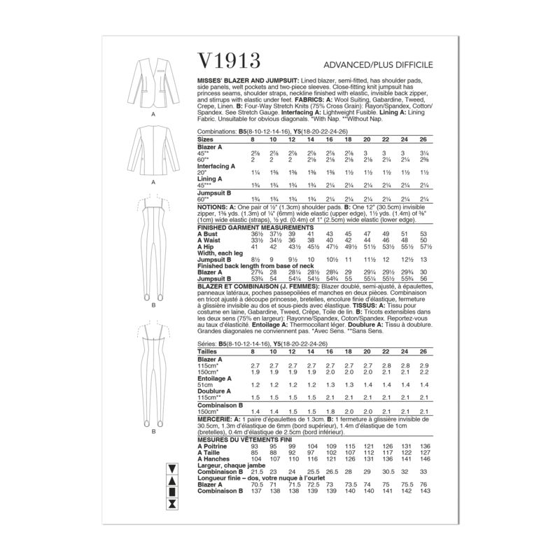 Patron Vogue 1913 Y5 - Blazer & combinaison