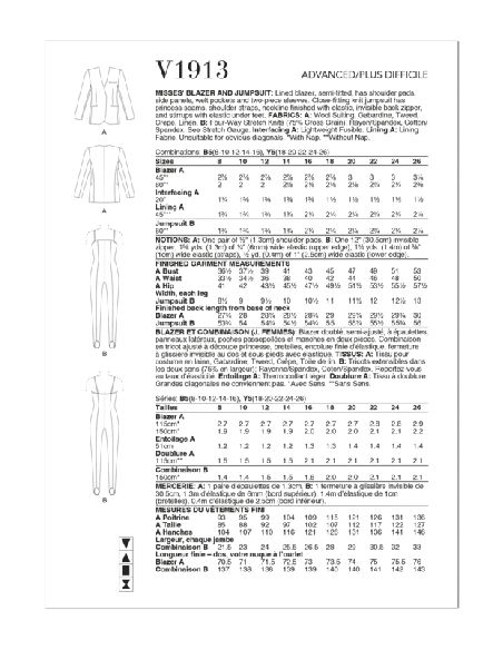 Patron Vogue 1913 Y5 - Blazer & combinaison