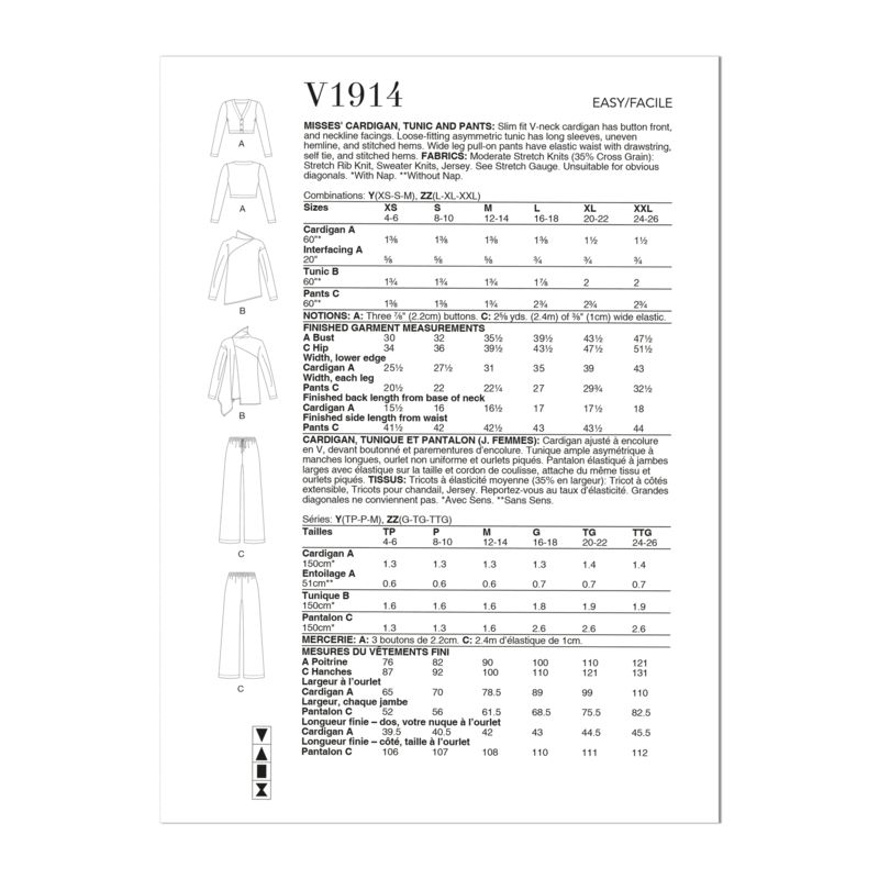 Patron Vogue 1914 Y - Cardigan, tunique et pantalon