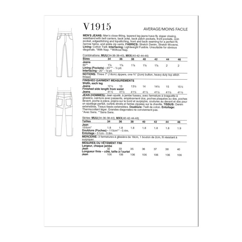 Patron Vogue 1915 MUU - Jean ajusté