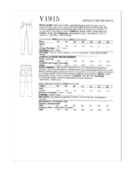 Patron Vogue 1915 MUU - Jean ajusté