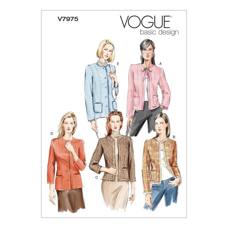 Patron Vogue 7975 A - Veste femme tweed sans col