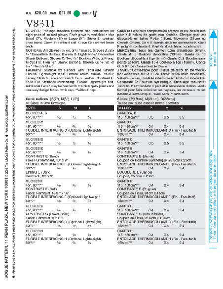 Patron Vogue 8311 O - Gants