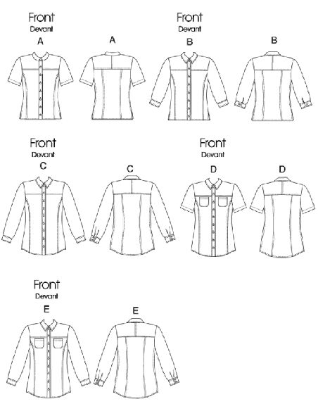Patron Vogue 8689 E5 - Chemisiers femme, avec ou sans manches
