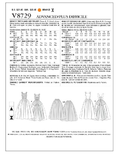Patron Vogue 8729 AA - Robe de bal style princesse des années 1950