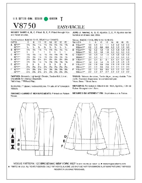 Patron Vogue 8750 AA - Jupes styles crayon et tulipe