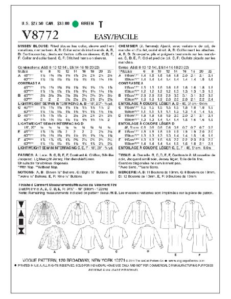 Patron Vogue 8772 E5 - Chemisiers et tuniques pour femme