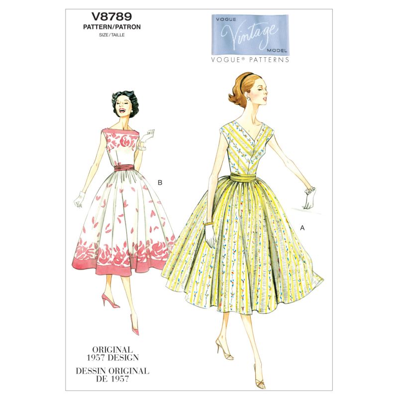Patron Vogue 8789 A5 - Robes femme style années 1950