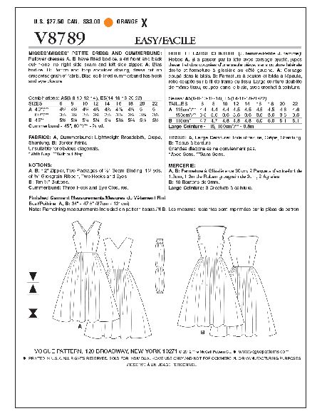 Patron Vogue 8789 E5 - Robes femme style années 1950