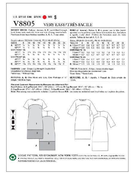 Patron Vogue 8805 F - Robes femme