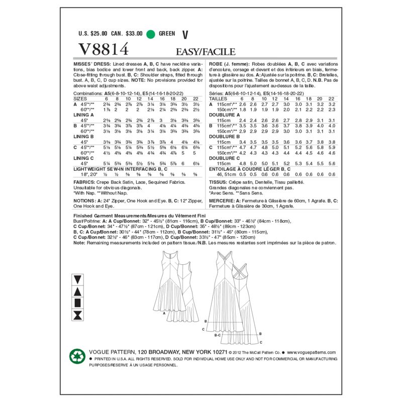 Patron Vogue 8814 A - Robes femme coupe sirène