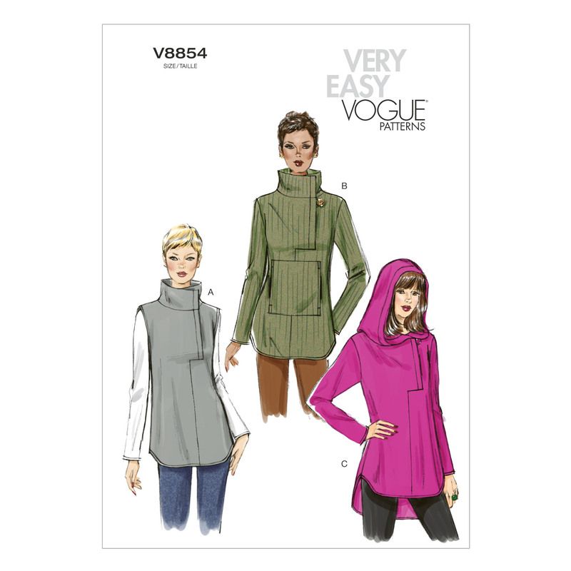 Patron Vogue 8854 Y - Pull femme, disponible avec ou sans capuche