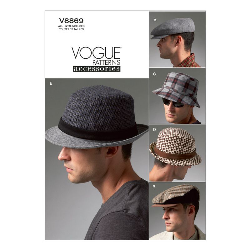Patron Vogue 8869 OS - Chapeaux homme : Trilby, Casquette et Bob